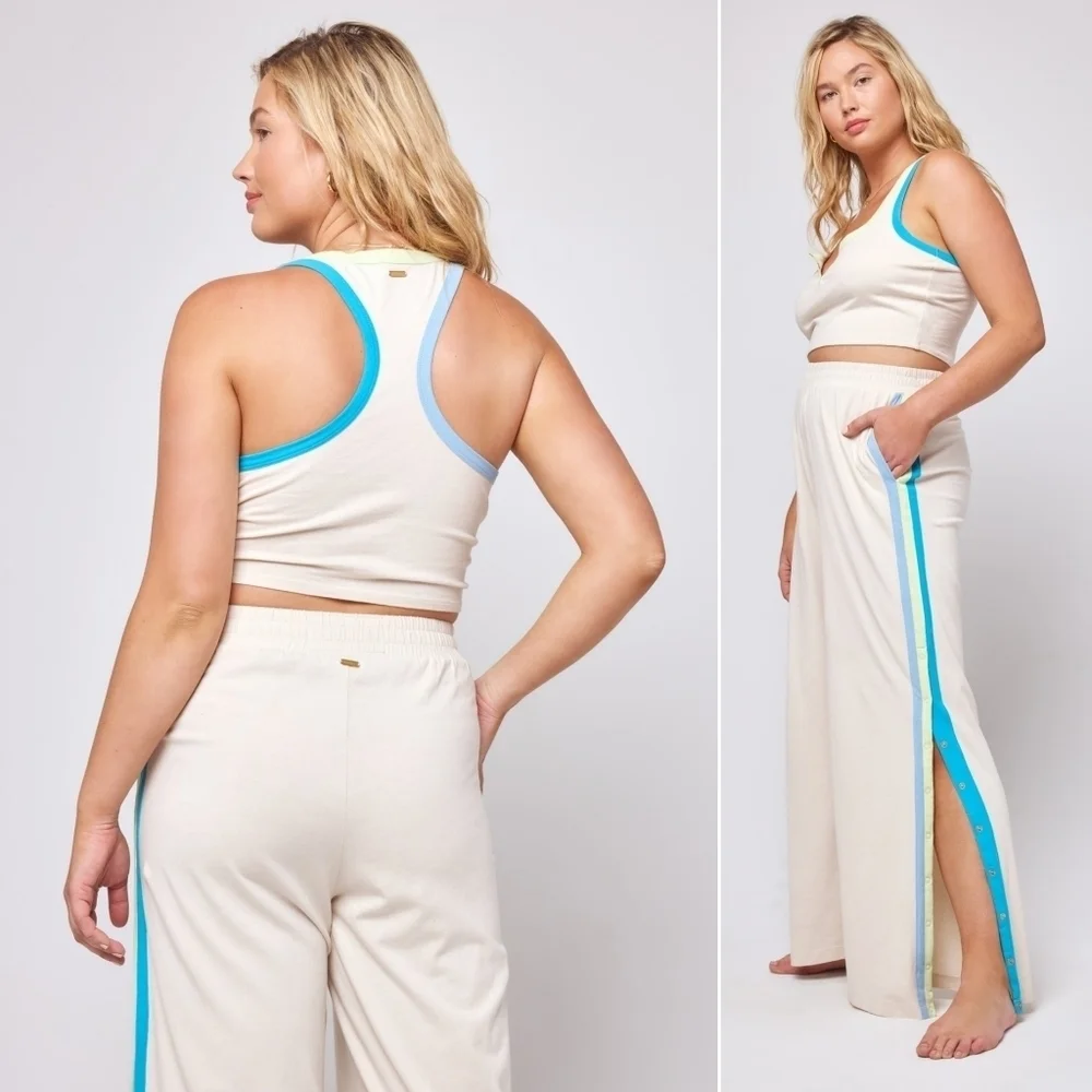 L*SPACE // soft jersey hi waist wide leg side stripe side snap activewear pants